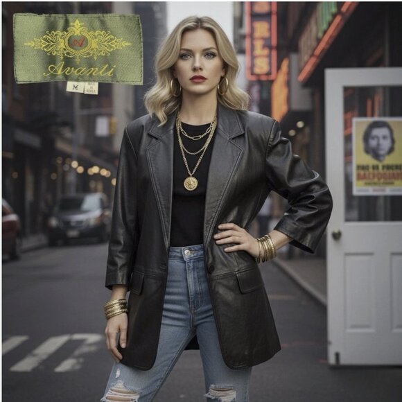 Avanti Jackets & Blazers - EXCELLENT VINTAGE AVANTI Black Genuine Leather Long Blazer Jacket M 80s 90s